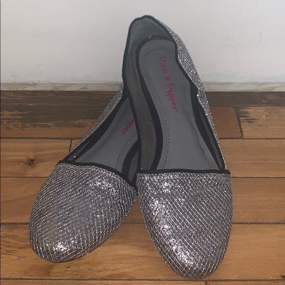 Silver Sparkly Flats - Picture 1 of 3